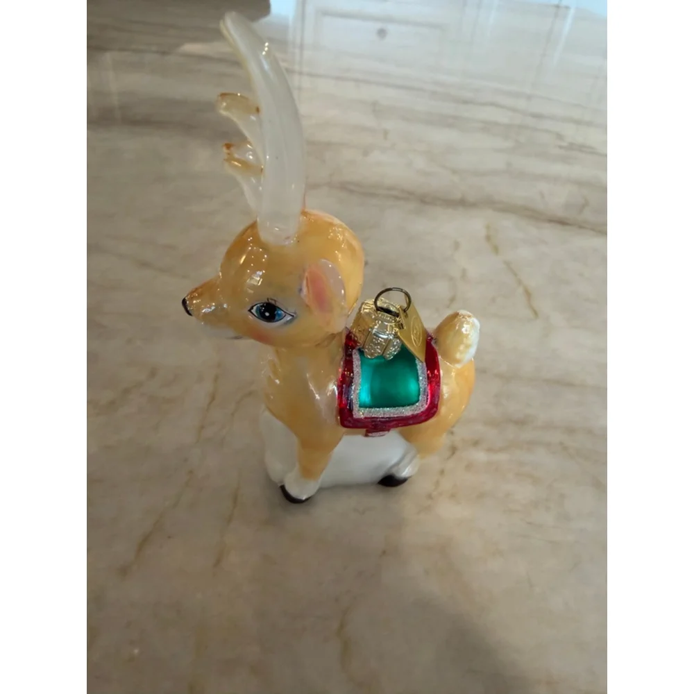 Gold and Green Reindeer glass Ornament One Size
